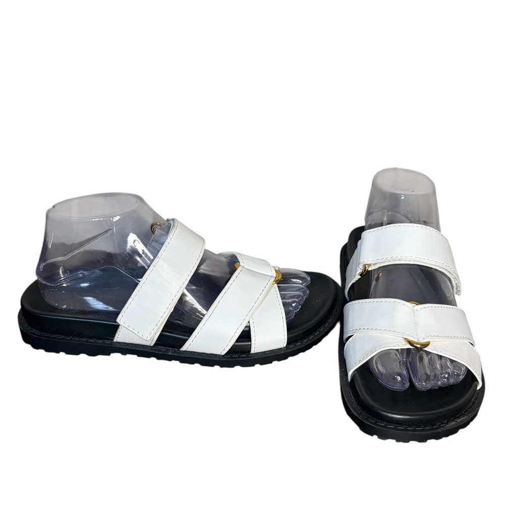 NWOB Zara White Black Slide Sandals‎ Gold Hardware Minimalist Women's 7.5